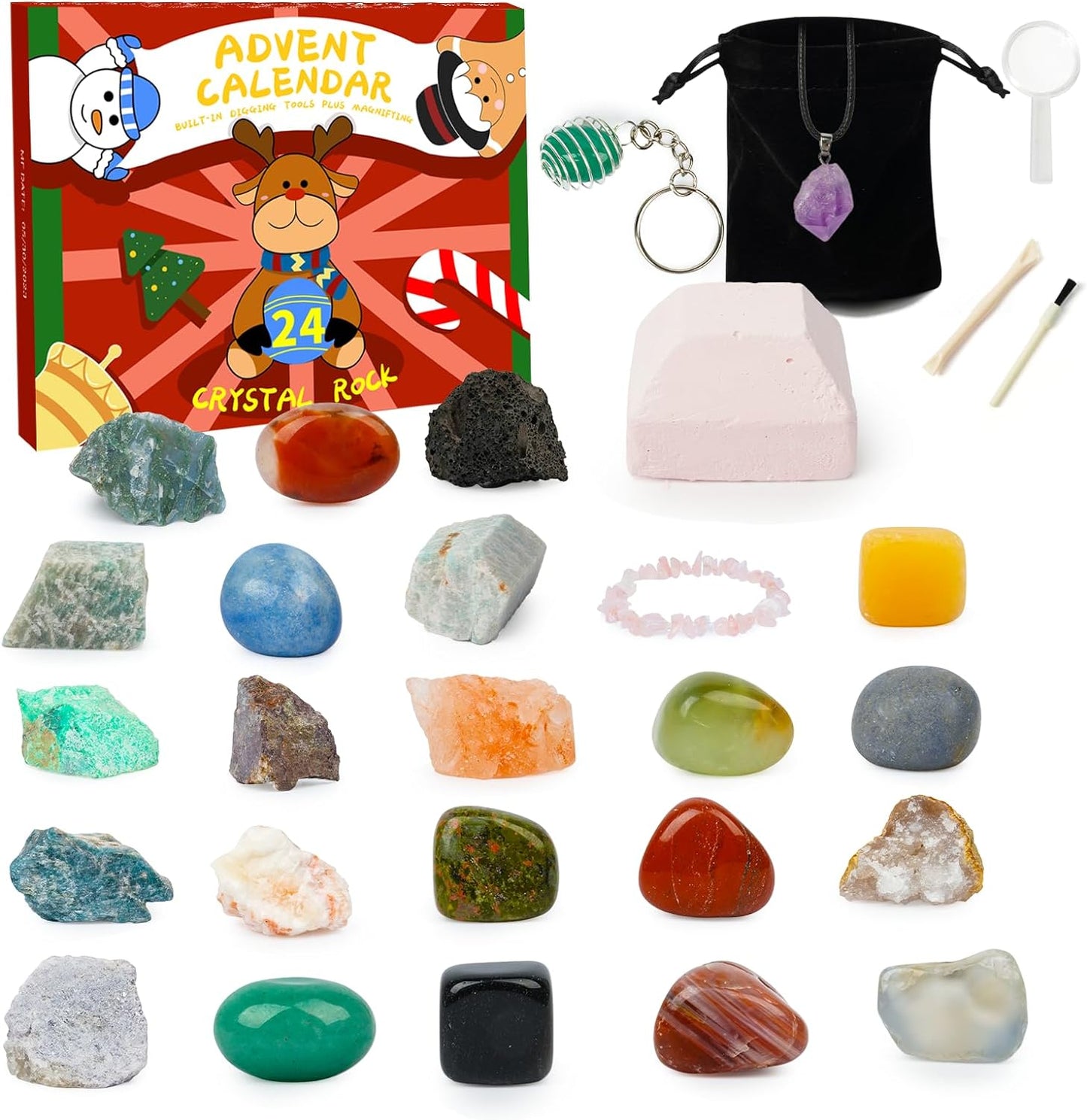 2023 Gemstone Advent Calendar, Advent Calendars with Crystals, Advent Calendar for Kids with 24 Gemstones, Minerals & Fossils for Kids, Complete Gem & Fossil Collection Christmas Countdown Calendar