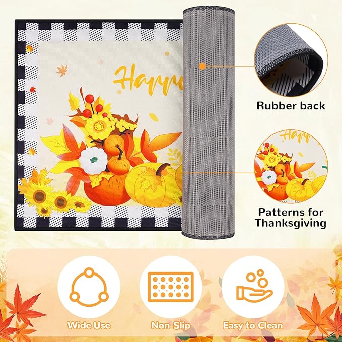 Kitchen Mats - 2PCS Thanksgiving Kitchen Rugs,Thanksgiving Pumpkin Mat,Non-Slip Kitchen Rugs for Kitchen,Living Room,Entryway,Thanksgiving Decor 18"x30"+18"x47"