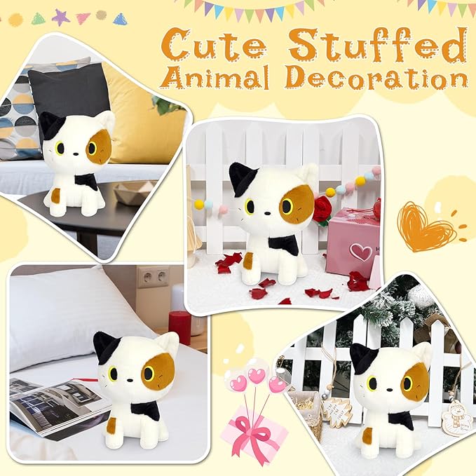 Cat Plush Toy, 8Inch Cute Calico Cat Stuffed Animals Cat Plushie Doll, Adorabl Soft Stuffed Cat Plush Toys, Birthday for Kids Boys Girls, Home Decoration