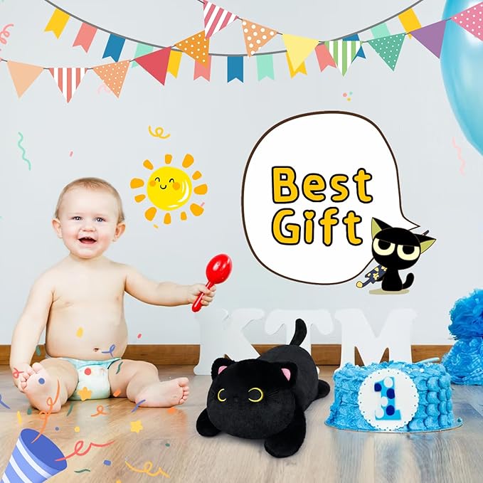 18in Weighted Stuffed Animals, Cute Weighted Black Cat Plush, Kawaii Cat Plush Toy, Soft Black Cat Weighted Plush Throw Pillow Gift for Kids Christmas