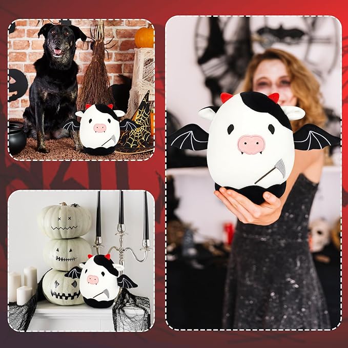 Bekrgwiy Halloween Stuffed Animal,8 in Halloween Cow Plush Pillow,Halloween Cow Plushie Doll Toys,Cute Halloween Stuffed Cow Plush with Wings,Gift for Halloween Kids Boys Girls