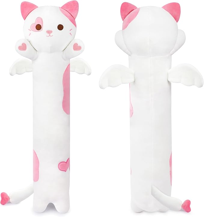 Long Cat Plush, 24inch Cute Cat Body Pillow for Kids Angel Cat Plush Pillow, Kawaii Plushie Toy Hugging Pillow for Grils,Women, Girlfriends Birthday