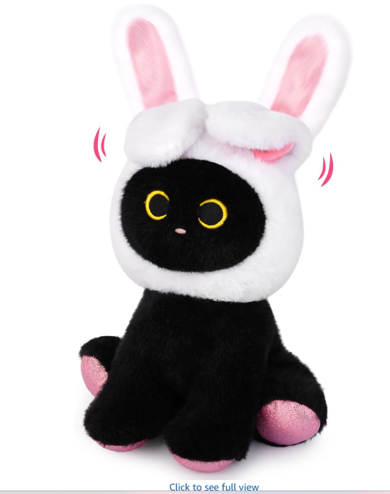 Bunny Cat Stuffed Animal, Interactive Cat Plush Toy with Air Pump to Make Bunny Ear Up and Down, Funny Birthday Gifts for Kids