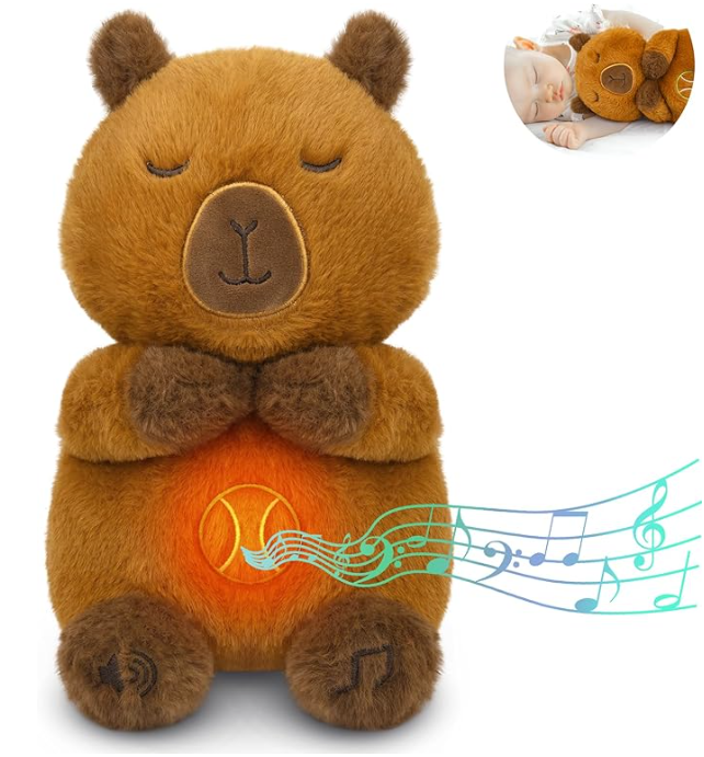 Breathing Stuffed Animal - Capybara Plush Baby Toy, Soothing Sound Machine with Music Lights & Realistic Breathing Motion, Sleeping Plushies Gifts for Kids Adults