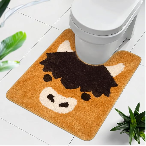 Highland Cow Toilet Rug - U Shaped Toilet Mat,Soft and Absorbent Bath Rug,Non Slip Toilet Bath Mat,Bathroom Contour Rug for Toilet Base(Highland Cow, 24" x 20")