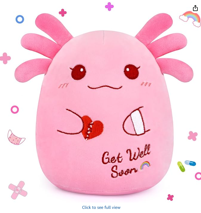 Get Well Soon Axolotl Plush Toy, Pink Axolotl Get Well Soon Gift for Kids Women,Soft Stuffed Animal Cute Pink Huggable Pillow Kawaii Plushies Gift for Girls Boys