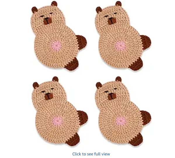 Coasters for Drinks - 4 PCS Capybara Crochet Coasters Cute Coffee Coaster for Table Decor, Housewarming Capybara Gifts