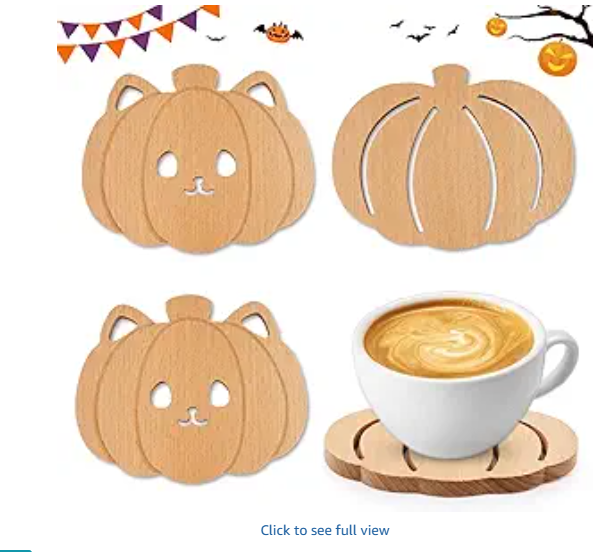 4Pcs Halloween Coasters,Pumpkin Cat Shape Drink Coasters for Party Decor Pumpkin and Cat Wood Coaster for Halloween Fall Home Kitchen Office Table Decoration Supplies
