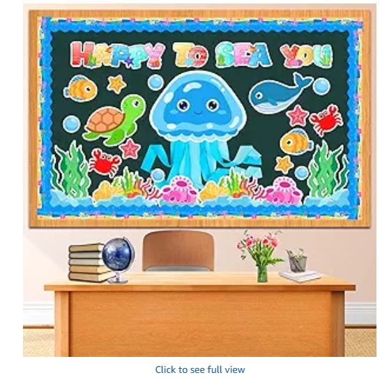Ocean Animal Bulletin Board Decoration Set,Ocean Happy to Sea You Paper Wall Decor,Under The Sea Borders Fish Cutouts for Education Craft School Supplies Decor