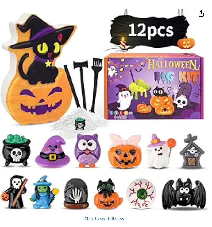 Halloween Toys for Kids, 12 Pcs Science Digging Kit Pumpkin Black Cat with Witches Ghosts Toys Inside, Halloween Activities Gifts for Kids, Halloween Party Favors