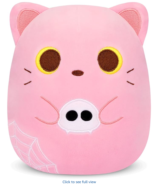 Halloween Stuffed Animal, 8inch Skeleton Cat Halloween Plush with Goth Spider Web, Cute Pink Stuffed Cat Pillow Cute Plushies Gifts for Kids, Girls, Boys