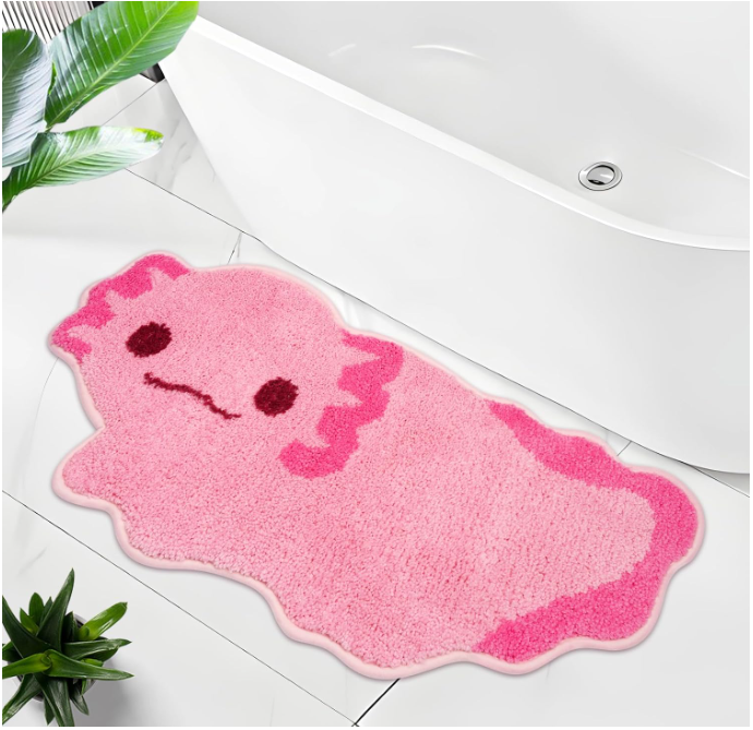 Axolotl Bath Mat - Non Slip Pink Bathroom Rugs, Cute Animal Shaped Bath Mats for Kids & Adults, Soft Absorbent Microfiber Bathroom Carpet, Funny Gift for Axolotl Lovers (15 x 34)