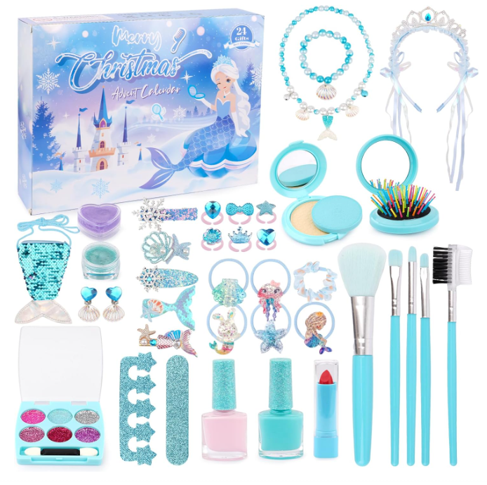 Mermaid Advent Calendar 2025, 24 Days Christmas Countdown Calendar for Teen, Women, Mermaid Lovers - 33PCS Hair Accessories Surprise Gift Perfect Mermaid Christmas Gift and Decor