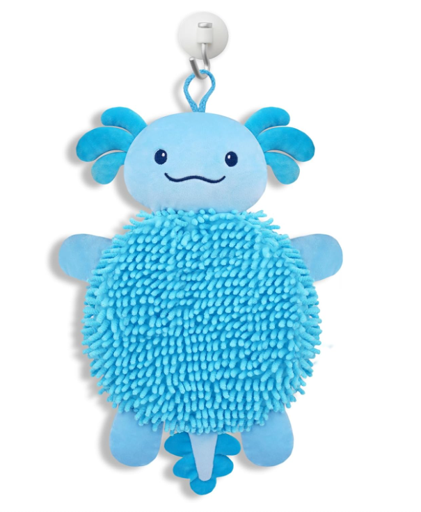 Hand Towel, Axolotl Blue Bathroom Hand Towels Kitchen Towel with Hanging Loops Soft Decorative Towels, Quick Dry Chenille Cute Hand Towels
