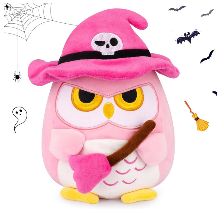Halloween Plush - Owl Stuffed Animal,Cute Pink Owl Plush with Pink Hat,Halloween Decorations Party Favors Gifts for Kids & Adults