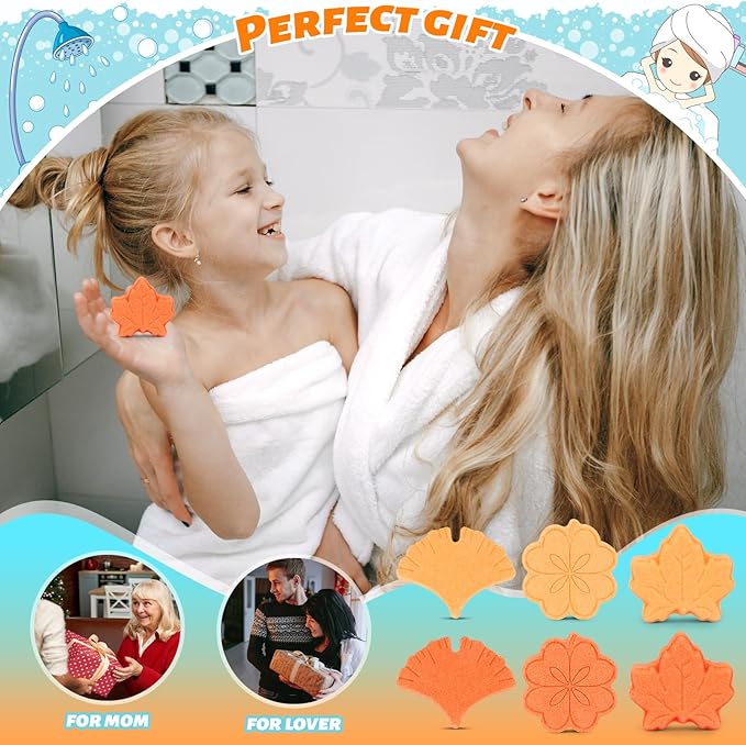 Shower Steamers Aromatherapy, Fall Thanksgiving Birthday Gifts for Women Mom Grils, 6PCS Lemongrass and Sweet Orange Essential Oil Shower Bombs, Self Care Gifts Stress Relief Relaxation