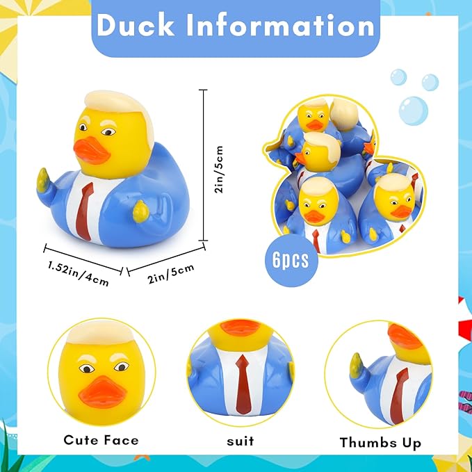 6 Pcs Funny Jeeps Rubber Ducks Bulk, Rubber Duckies for Jeeps, Trumpducks for Jeeps, Christmas Birthdays Gifts for Boys Girls, Baby Bath TubToy Tabletop Car Decorations