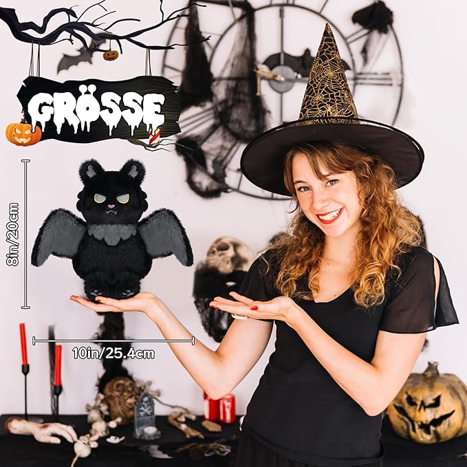 MUFEIRUO Halloween Bat Plush, Halloween Black Bat Stuffed Toys, Halloween Black Plush Doll Toy, Halloween Stuffed Toy, Gift for Halloween, Children, Boys, Girls