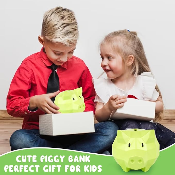Kids Piggy Bank for Boys, Unbreakable Plastic Piggy Bank Cute Piggy Banks Practical Gifts for Birthday Christmas Easter, Piggy Bank for Kids, Boys and Girls (Green)