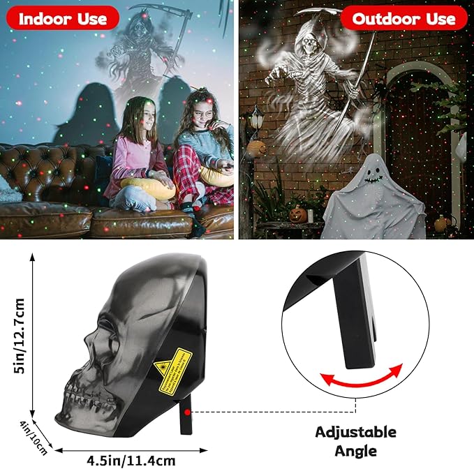Halloween Projector,Night Light Projector,Skull Sahped Light Projector with Scary Pattern,Ghost Light Projector for Landscape Yard Patio Garden Halloween Party Decor