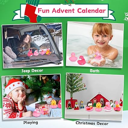 JEROKUMI Advent Calendar 2024 Christmas Rubber Ducks, 24 Days of Christmas Calendar Countdown, Holiday Fun Duck Bath Toy for Toddler for Kids Baby Boys and Girls Christmas Gift Party Favors