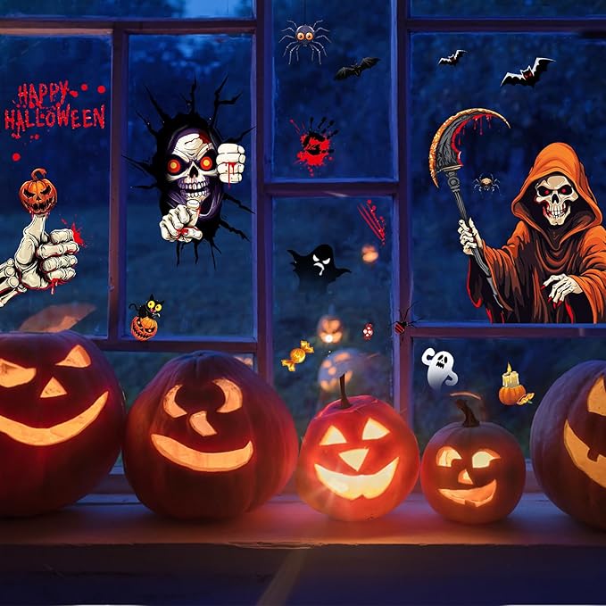 Halloween Window Clings, 8 Sheet Halloween Window Decorations 149 Pcs Halloween Window Stickers Bloody Skeleton Bats Halloween Decor, Home Office School Party Decals for Windows