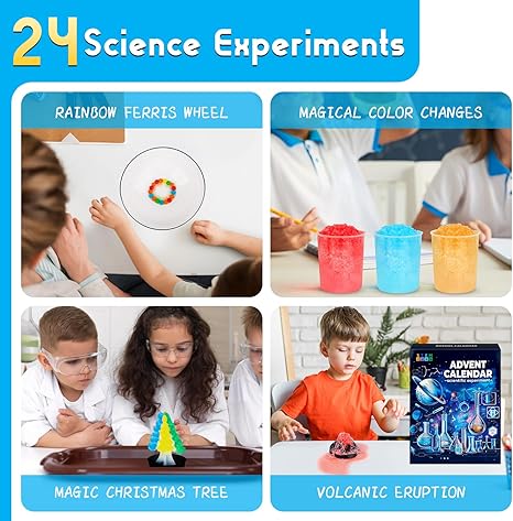 Science Advent Calendar 2024 for Kids Ages 6+, 24-Day Science Experiments Christmas Countdown Calendar, Chemistry and Physics Science Kit, STEM Educational Science Toys Gifts For Boys Girls