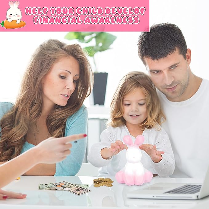 Piggy Bank for Kids, Plastic Piggy Bank Unbreakable Cute Animal Money Bank with DIY Stickers Practical Birthday Gifts for Girls, Home Decoration Kids Piggy Bank for Girls Boys