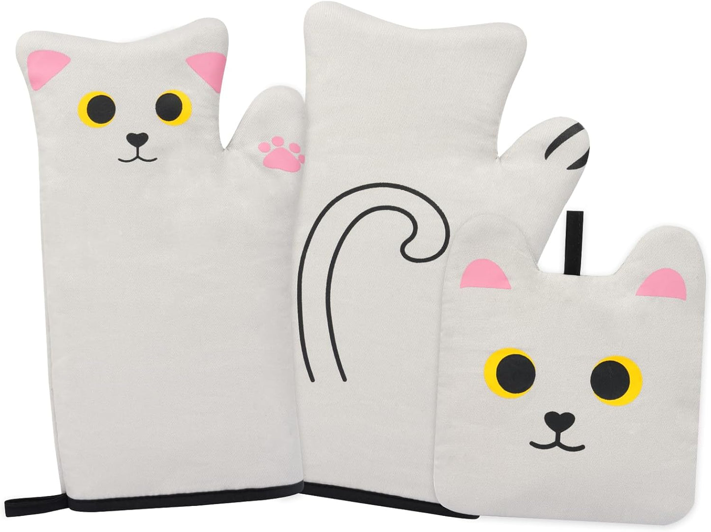 Oven Mitts - Oven Mitts and Pot Holders Set,Quilted Cotton Lining Kitchen Oven Glove,Heat Resistant Long Oven Mitts and Pot Holders for Kitchen Baking,Microwave,Cooking(Gray)