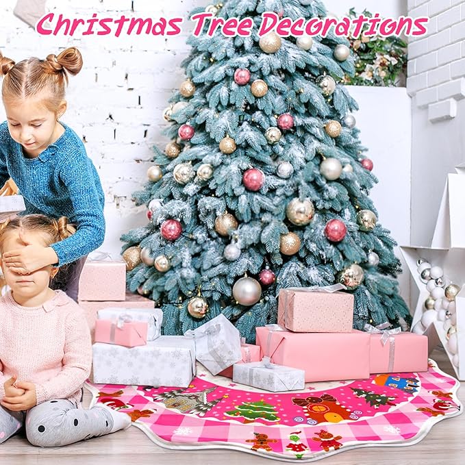 LMTGLDT Christmas Tree Skirt,Pink Tree Skirt,Soft Christmas Tree Skirt 48 Inches,Christmas Tree Decorations for Christmas Party Decor