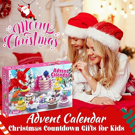 Advent Calendar 2024 Kids Girls, 24 Days Christmas Countdown Building Toy Sets 24 Kinds of Cake Desserts Building Block, Advent Calendar for Kids Teen Girls