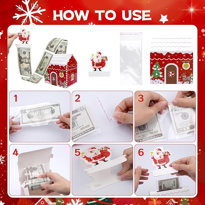 Prewplam Christmas Money Box for Cash Pull, Christmas Money Pull Box with Santa Grinch Card and 40 Pcs Transparent Bags, Pull Out Surprise Money Box for Kids Adults, Christmas Gifts