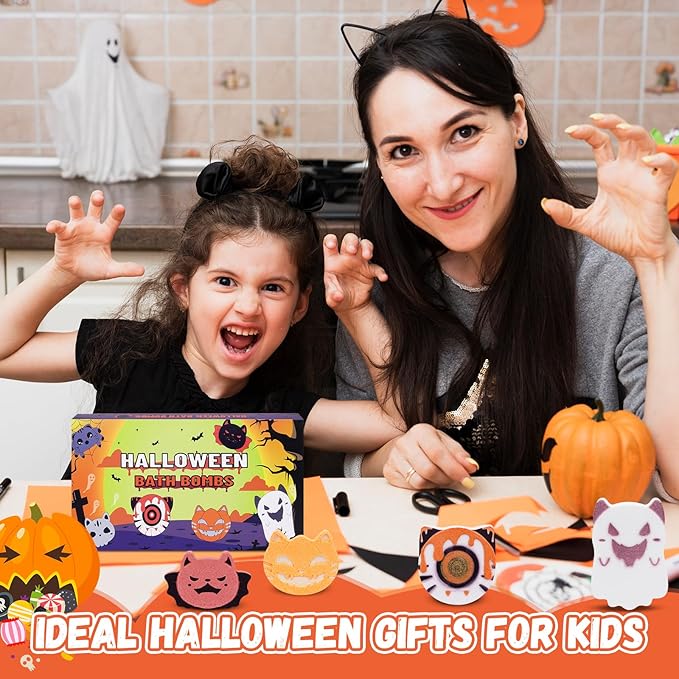 6 Pack Halloween Bath Bombs for Kids, Bubble Bath Bomb Set with Pumpkins Spooky Bats Spiders Basket Stuffers, Halloween Treat Bags Gifts for Kids Girls Boys, Halloween Party Favors