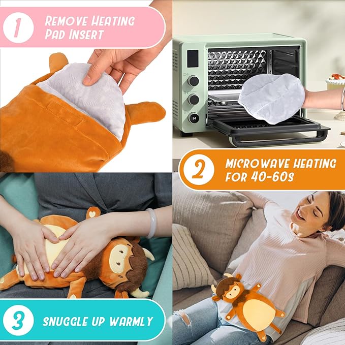 Microwave Heating Pad for Women & Kids, Soft Cow Microwavable Period Menstrual Heating Pads, Cute Heatable Warm Stuffed Animal Plush Pillow, Hot & Cold Plushie Toy Gift for Girls