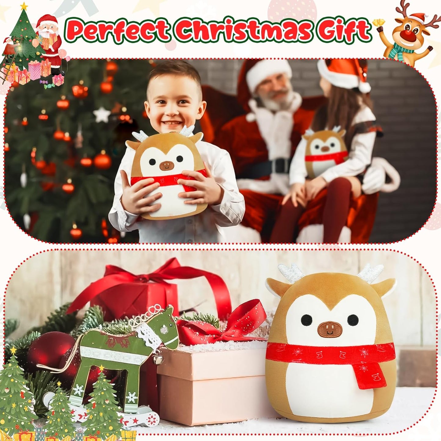 Christmas Elk Plush, Christmas Stuffed Animal Deer Plush Toys Elk Christmas Stuffed Toys, Soft Christmas Plush Elk Pillow for Kids Christmas Decor