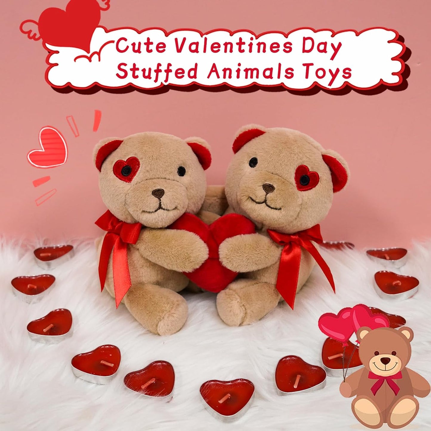 Cute Teddy Bear Stuffed Animals with Red Heart, Couple of Teddy Bear Plush Toy, Kawaii Home Decoration Plush Gift for Kids