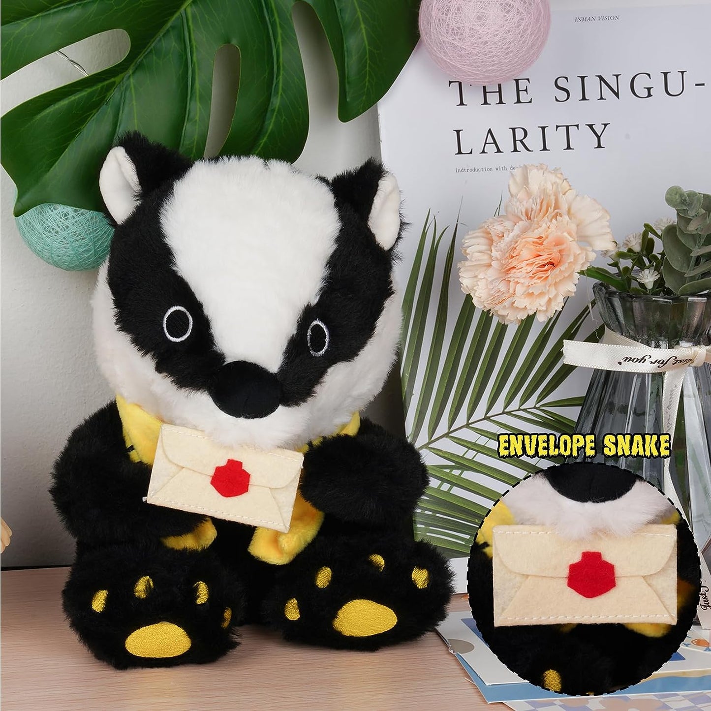 Badger Plush Toy - Cute Black Badger Stuffed Animals with Envelope, Cute Stuffed Animal Badger Plushie Badger Plush Gifts for Kids School Open House Gifts Decorations