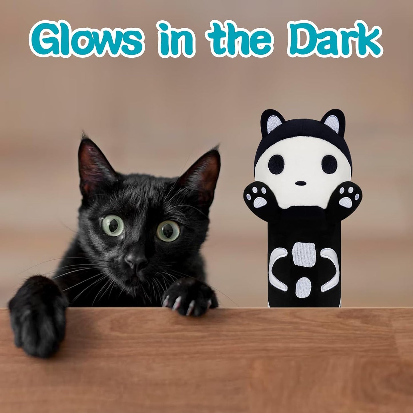 Long Cat Plush Long Plush Body Pillow, Cute Skull Cat Stuffed Animals Soft Long Cat Plushies, Kawaii Cartoon Black Cat Plush Throw Pillow Stuffed Cat Toys Decorations