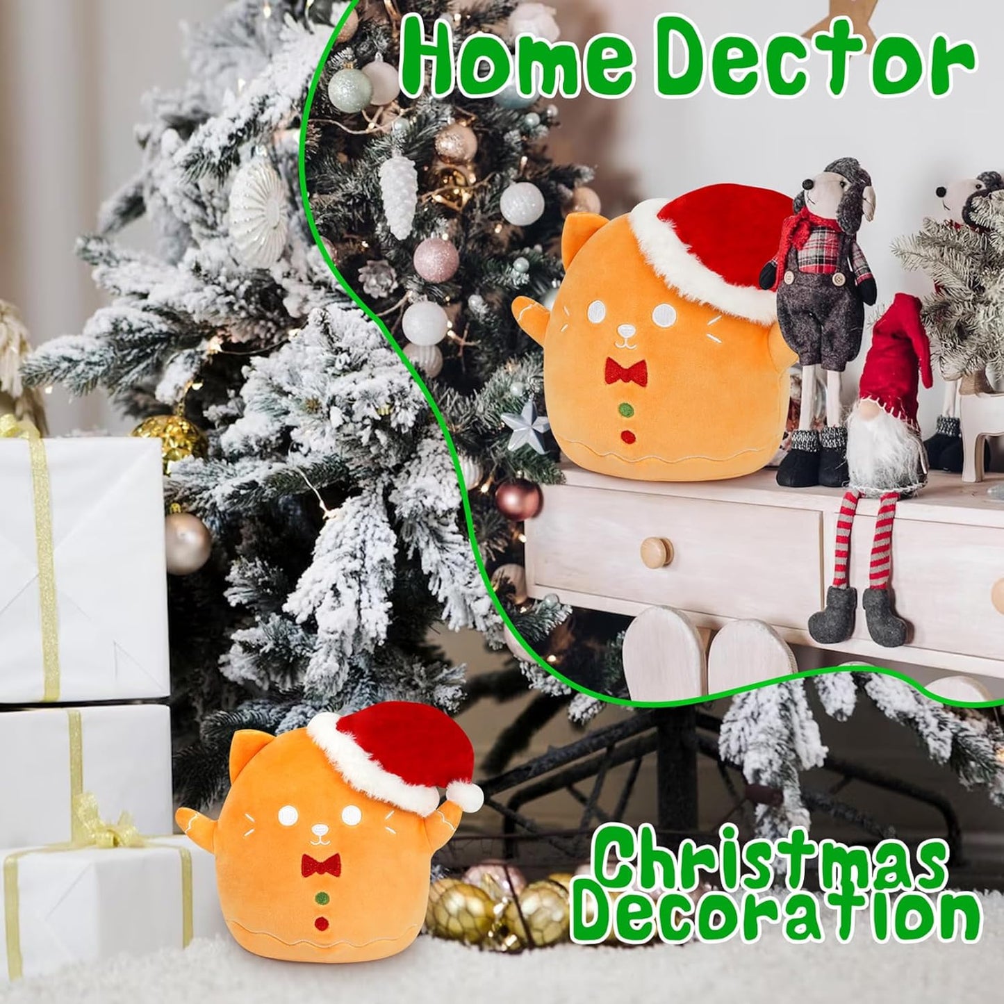 Christmas Plush Pillow Toy, Christmas Stuffed Animal for Kids, for Girls Boys Christmas Home Decoration (Yellow cat)