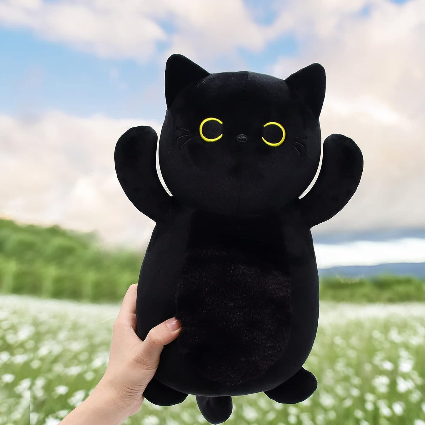Black Cat Plush Toy Black Cat Plush Pillow,Cute Soft Black Cat Stuffed Animals Plush Cat Plushie,Kawaii Plush Doll Black Cat Gifts for Kids Boys Girls Birthday Christmas Decorations