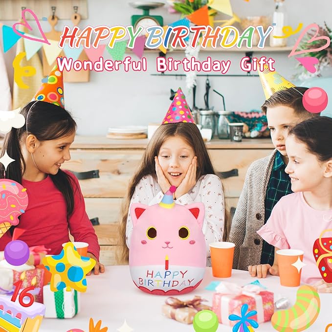 Cat Plush,8in Pink Cat Birthday Stuffed Animal Gifts for Girlfriend, Kawaii Cat Stuffed Animal Birthday Plush for Kids Boys anda Girl, Birthday Gift