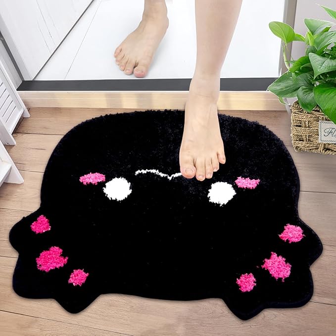 Bath Rug - Soft Absorbent Axolotl Bath Mat,Non Slip Rubber Backing,Thick Tufting Black Mats,Machine Washable Rugs for Shower Floor,Bathroom,Kidroom (Black, 20 * 22inch)