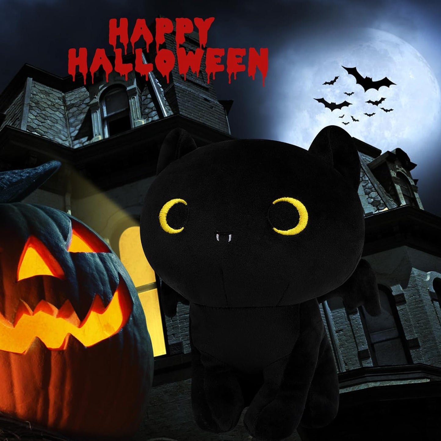 Black Cat Plush Toy with Bat Wings, Cute Black Bat Plush Cat Stuffed Animals Bat Cat Plushies, Creative Kawaii Stuffed Cat Plush Doll Toys Decorations