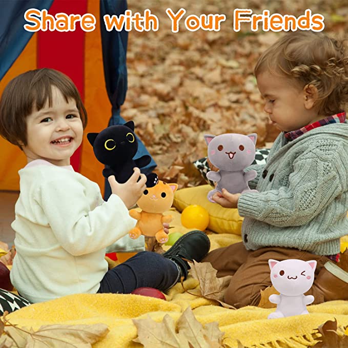 Lot de 2 peluches pour chat - Comprend des animaux en peluche noirs et jaunes - Peluche pour chat (noir + jaune + gris + blanc)