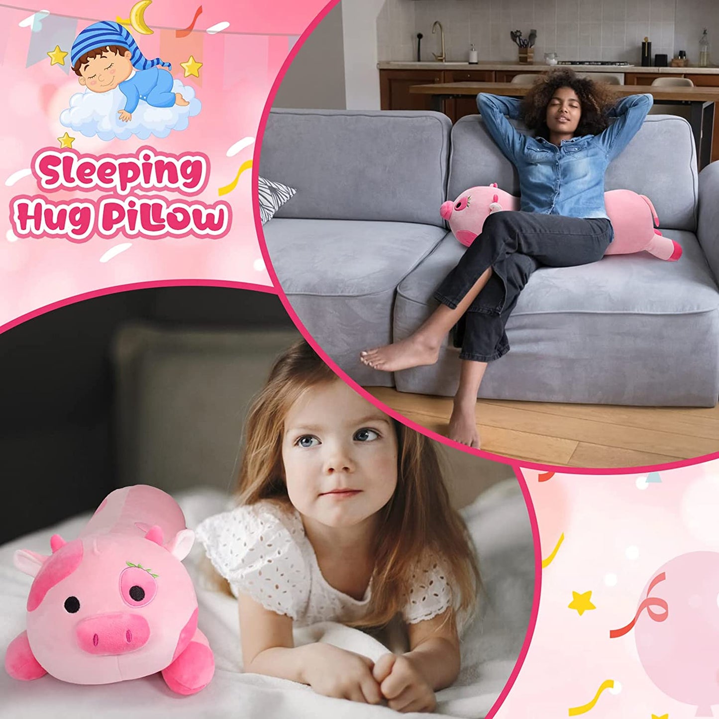 Cow Stuffed Animals, 18" Cute Mushroom Cow Stuffed Animals, Kawaii Mushroom Plush for Kids, Cow Plush Toys Birthday Gifts for Girls and Boys, Christmas, Halloween Home Decoration