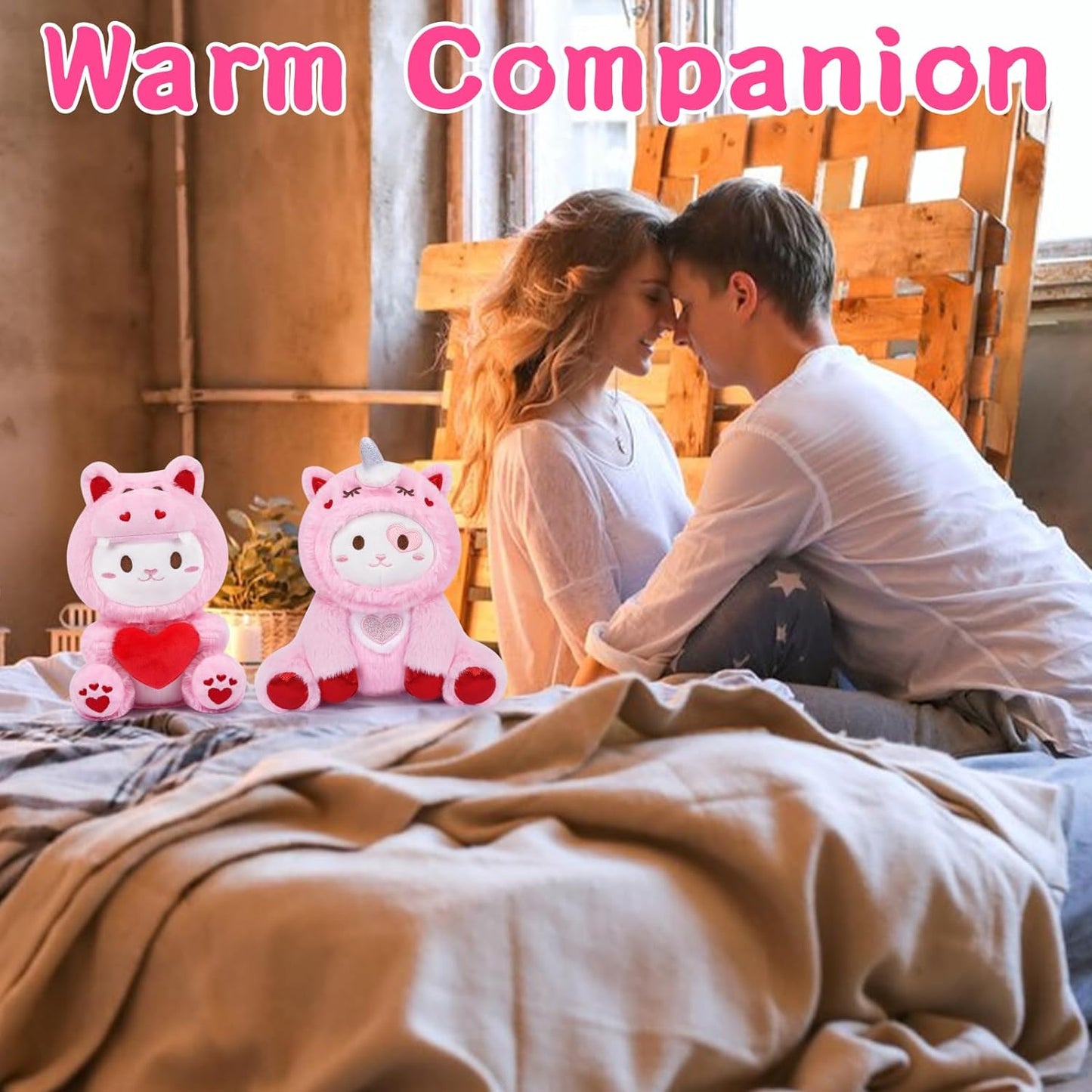 Peluche de peluche de gato de San Valentín, lindo juguete de peluche de unicornio para el día de San Valentín, almohada de peluche de gato rosa, regalo de San Valentín para novias y niños