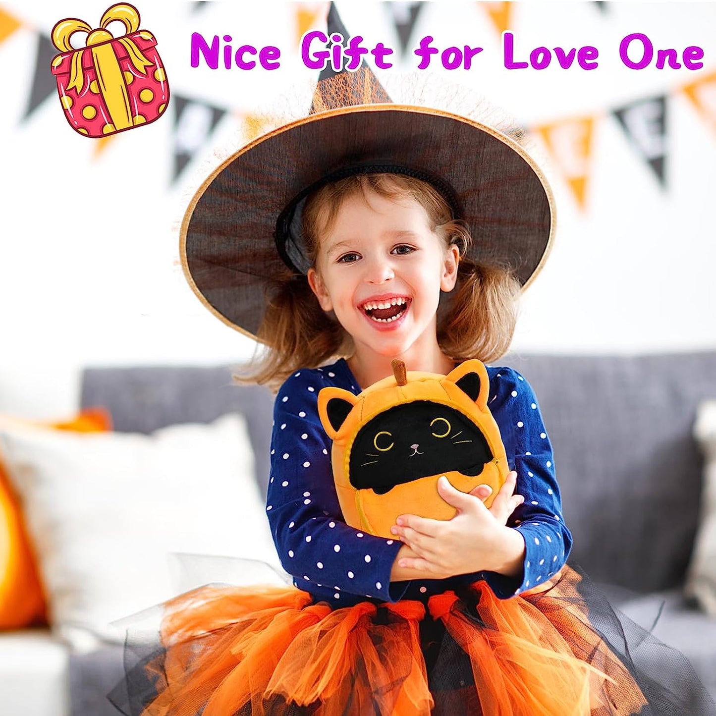 Almohada de juguete de peluche de 8 pulgadas, linda felpa de calabaza de Halloween, gato de calabaza Kawaii, juguete de peluche de gato de calabaza suave de Halloween, regalo para niños, cumpleaños, Halloween