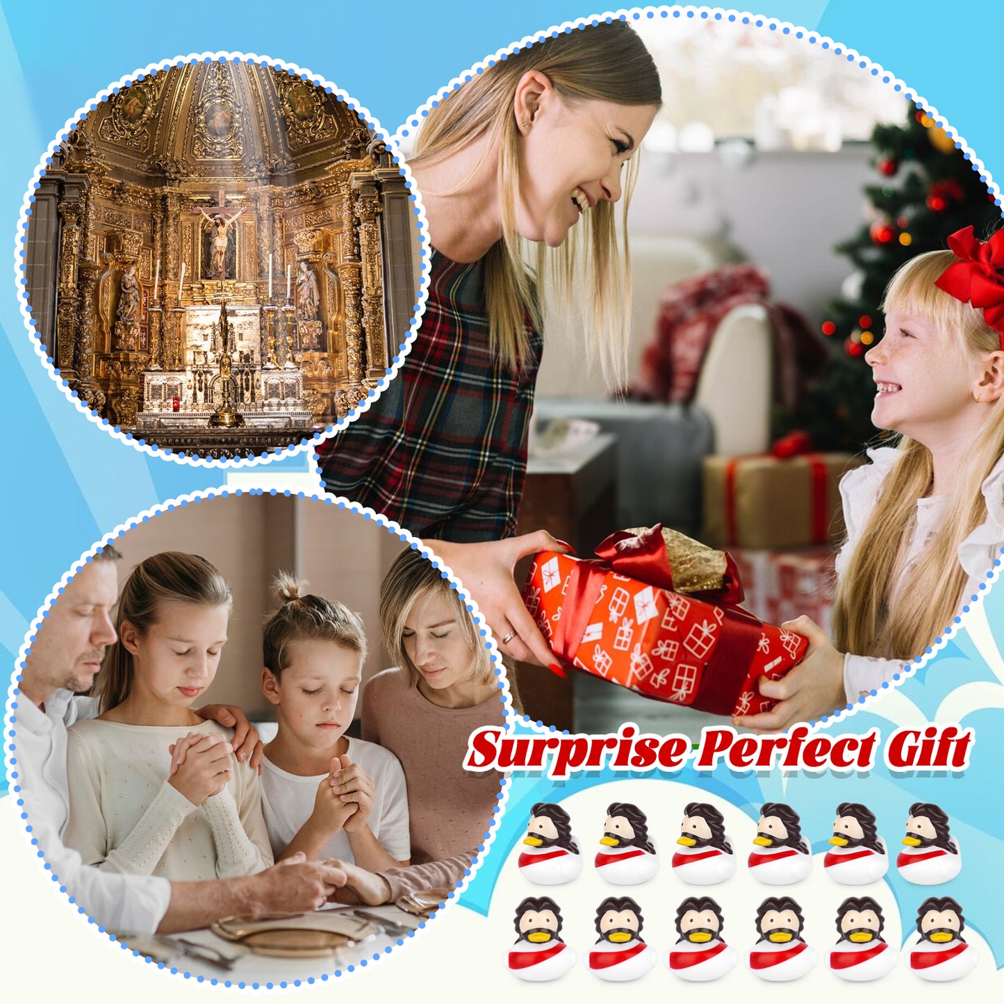 12PCS Little Jesus Rubber Ducks, Ducks for Jeeps Mini Jesus Figurines Christian Duck Toys, Bath Toy Gifts Jesus Party Favors for Kids, Churches Christian Decoration