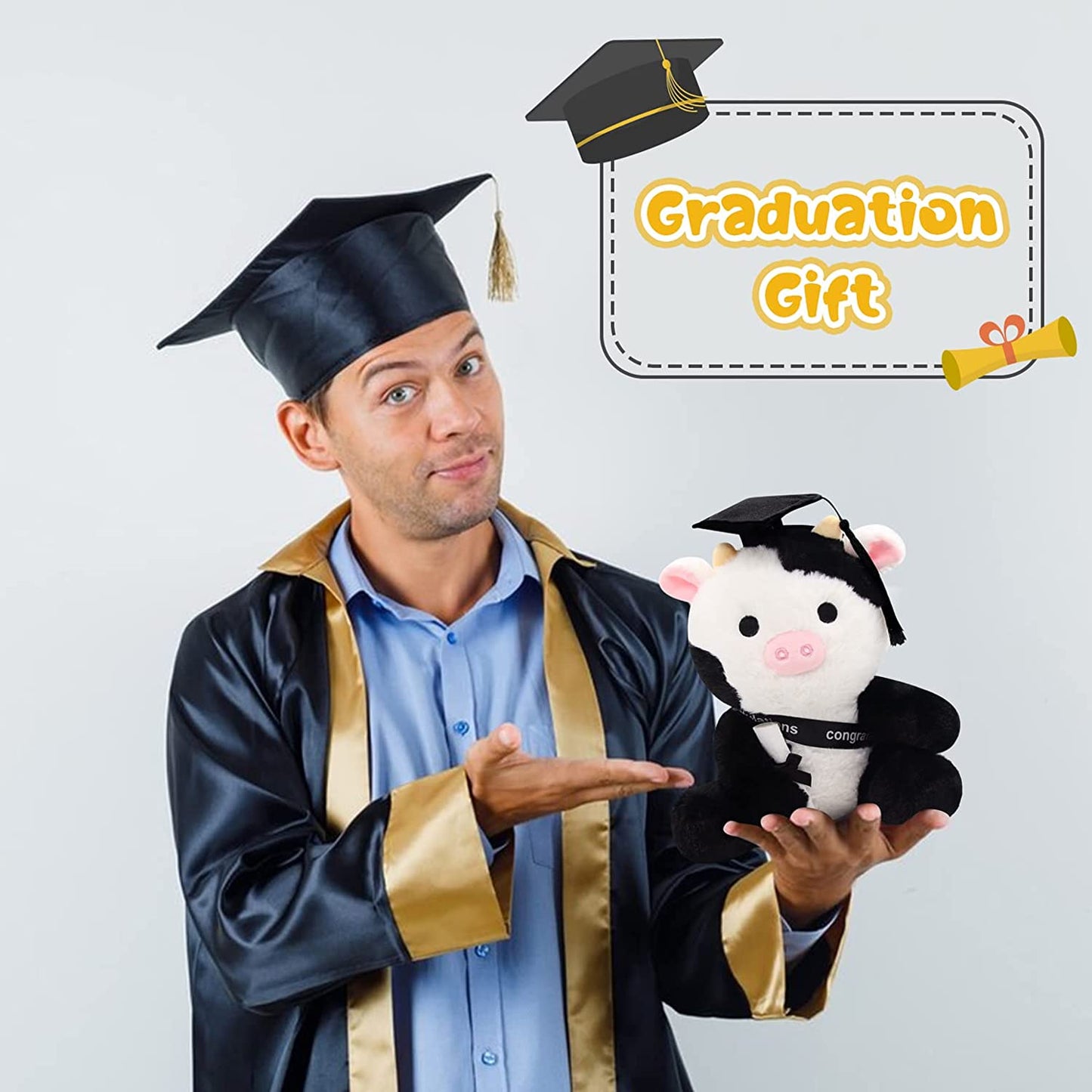 Cow Stuffed Animals Cow Plush Pillow, Cow Graduation Plush Black Cow Plushie, Graduation Cow Plush Toy White Stuffed Animal Cow for Girls Boys Graduation Party College Graduation Gift