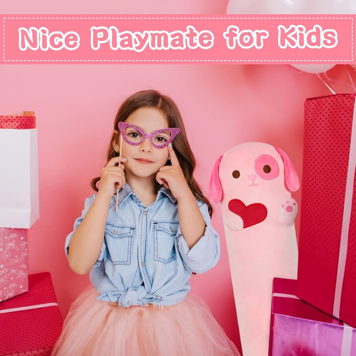 Long Dog Plush Body Pillow, 24" Valentine's Day Dog Stuffed Animal Throw Pillow, Kawaii Cartoon Long Dog Plush Toy, Soft Stuffed Dog Plush Doll Gift for Boys Girls Valentine's Day